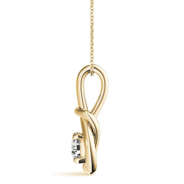 18K Yellow Gold Round Diamond Love Knot Pendant
