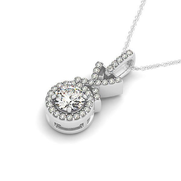 18K White Gold Round Diamond Halo Pendant