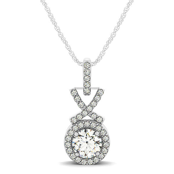 18K White Gold Round Diamond Halo Pendant