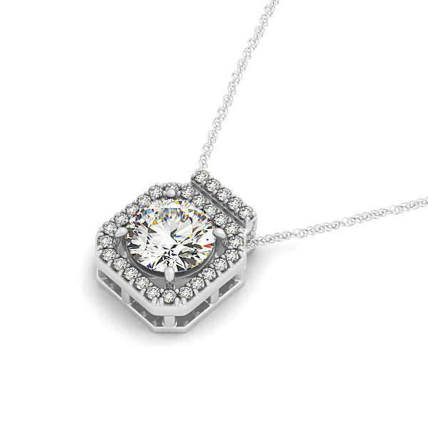 18K White Gold Round Diamond Halo Pendant