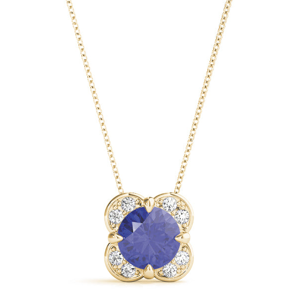 18K Yellow Gold Round Diamond Halo Pendant