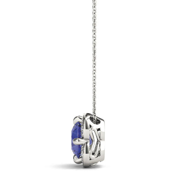 14K White Gold Round Diamond Halo Pendant