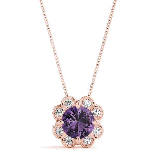 18K Rose Gold Round Diamond Halo Pendant