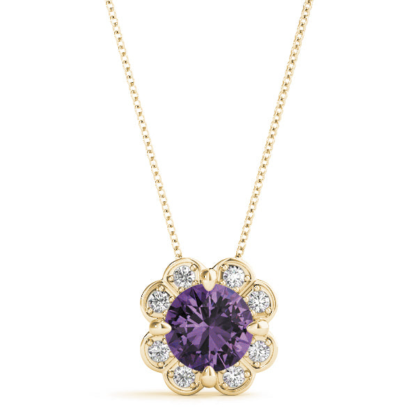 14K Yellow Gold Round Diamond Halo Pendant