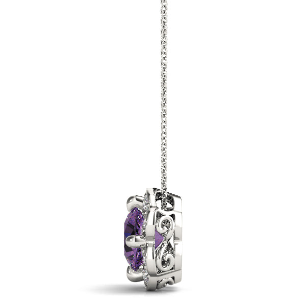 Platinum 1 CT Round Diamond Halo Pendant Necklace