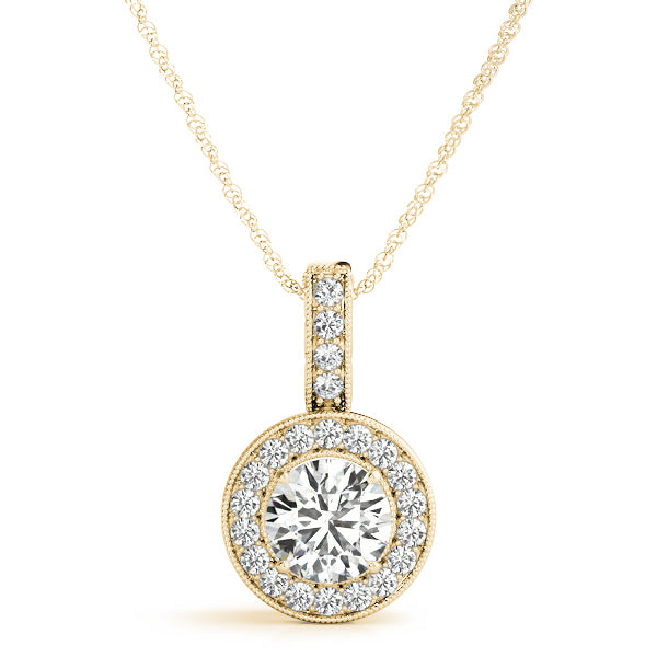 18K Yellow Gold Round Diamond Halo Pendant