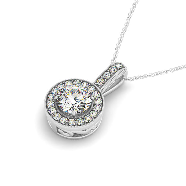 14K White Gold Round Diamond Pendant Necklace