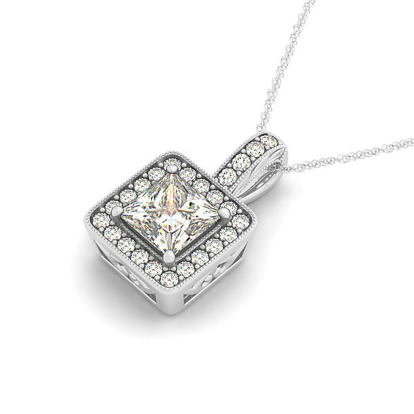 18K White Gold 1 CT Diamond Square Halo Pendant