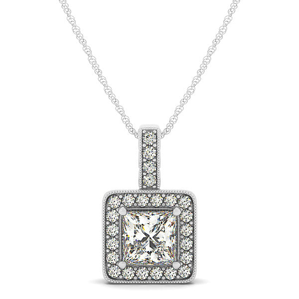 18K White Gold 1 CT Diamond Square Halo Pendant