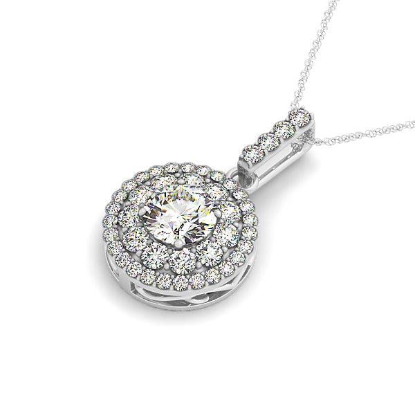 18K White Gold Round Diamond Halo Pendant