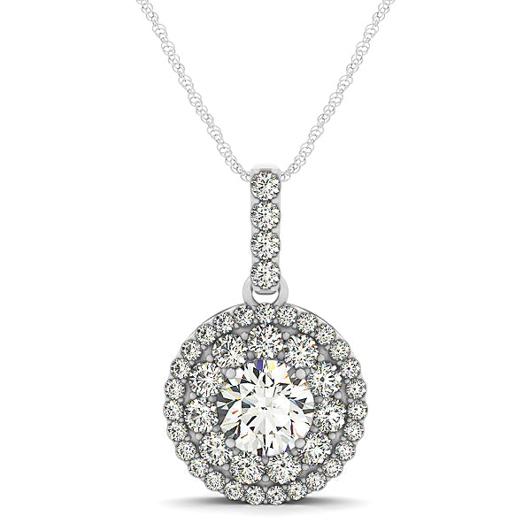 18K White Gold Round Diamond Halo Pendant
