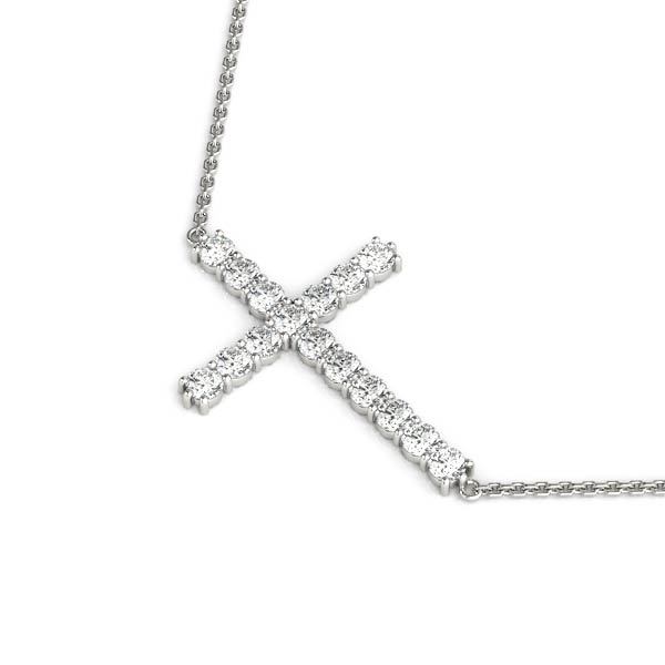 14K White Gold 1 CT Diamond Cross Pendant