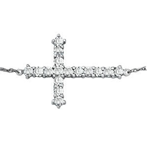 18K White Gold Diamond Cross Pendant
