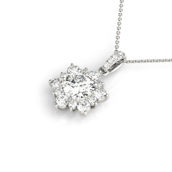14K White Gold Round Diamond Halo Pendant