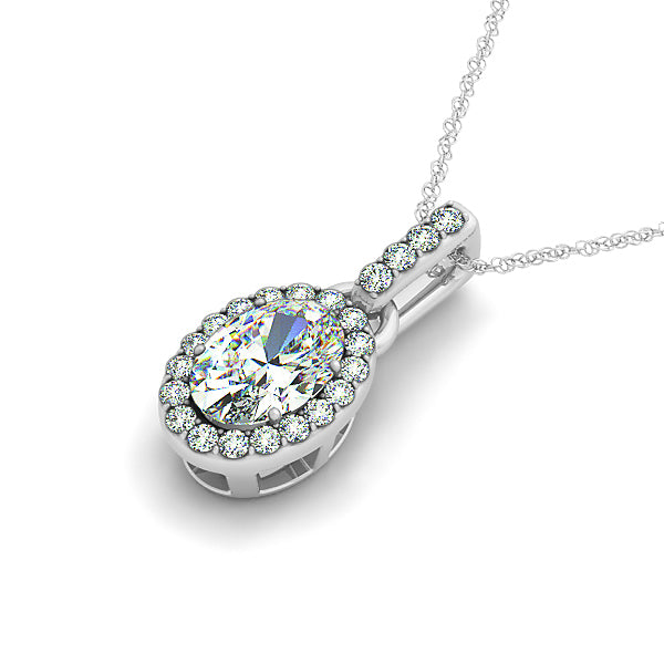 14K White Gold Diamond Oval Halo Pendant