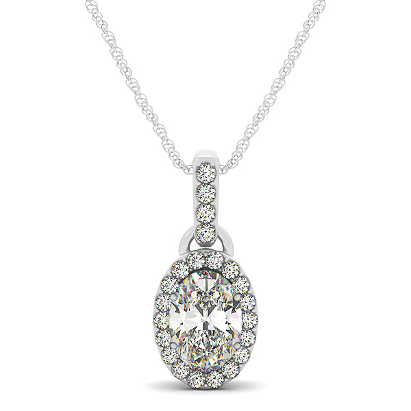 18K White Gold Oval Diamond Halo Pendant