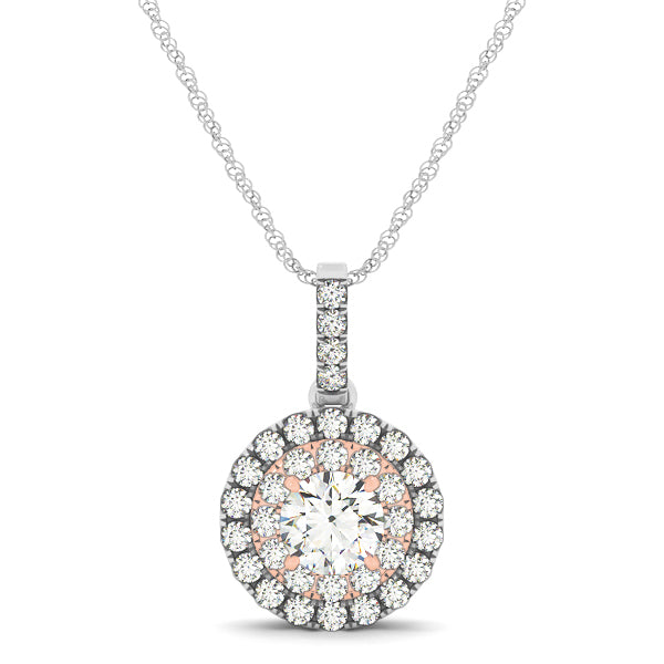 18K White Gold Round Diamond Halo Pendant