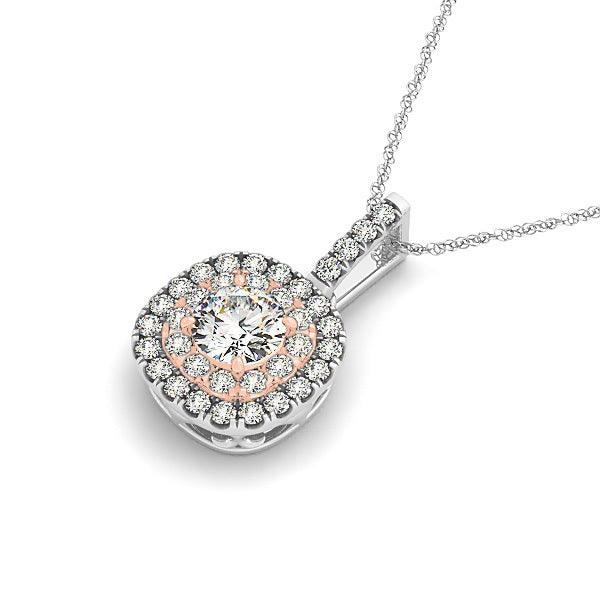 18K White Gold Round Diamond Halo Pendant