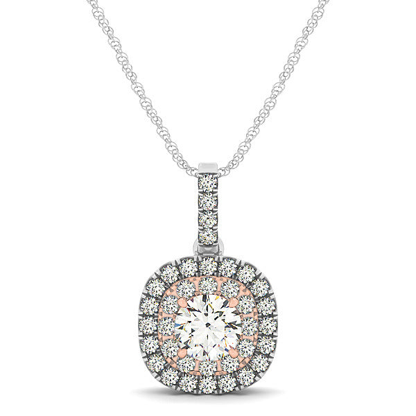 18K White Gold Round Diamond Halo Pendant