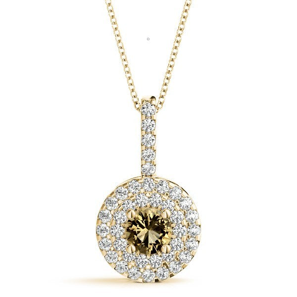 18K Yellow Gold Round Diamond Halo Pendant Necklace