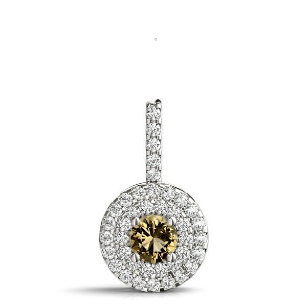 14K White Gold Round Diamond Halo Pendant Necklace