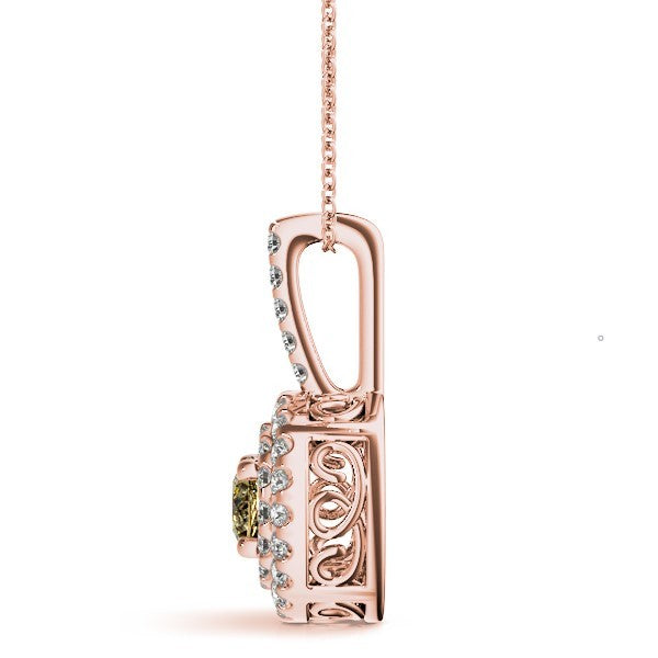 18K Rose Gold 1.33ctw Round Diamond Halo Pendant