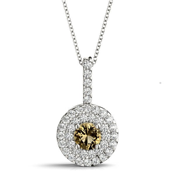 14K White Gold Round Diamond Halo Pendant Necklace