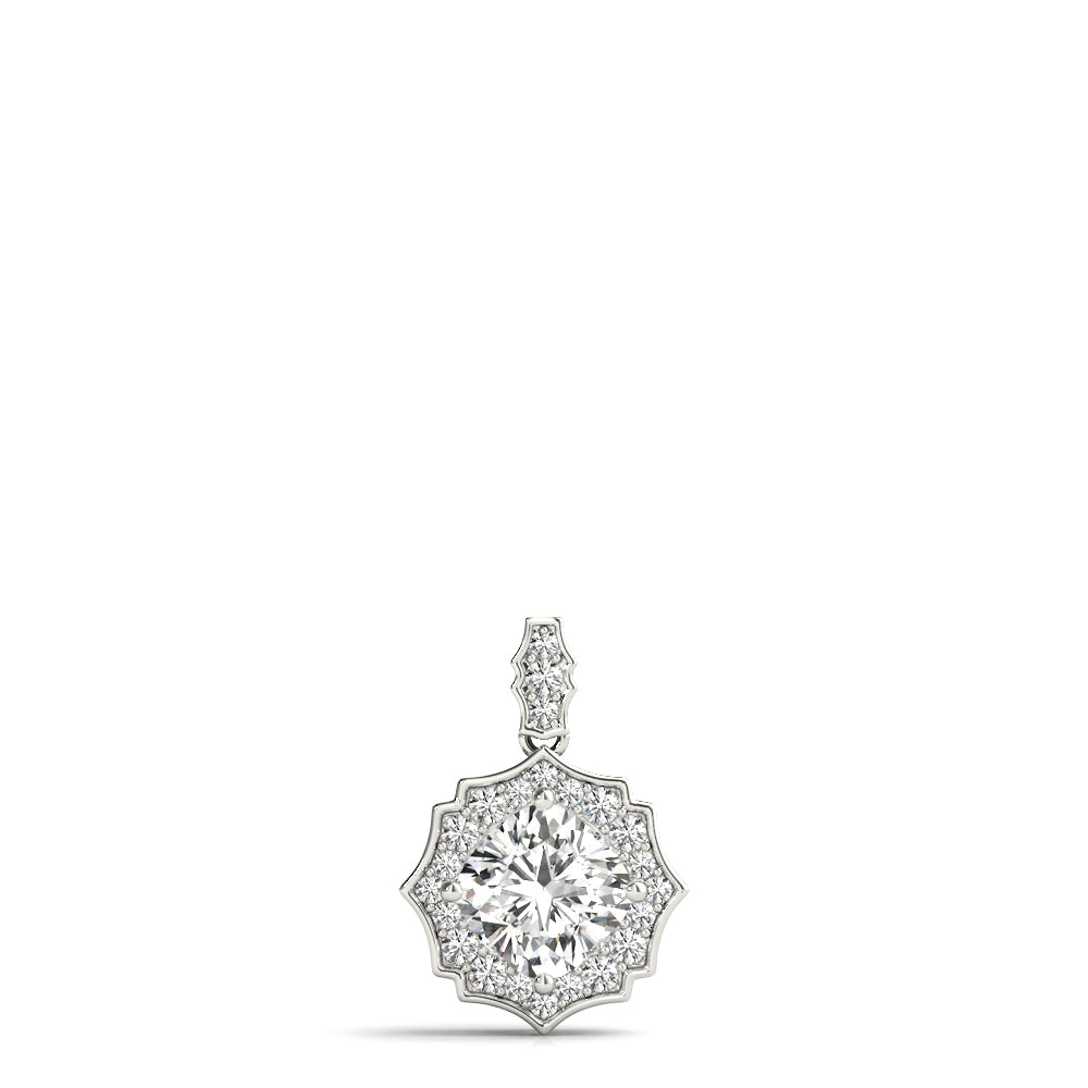18K White Gold Cushion Diamond Pendant with Halo