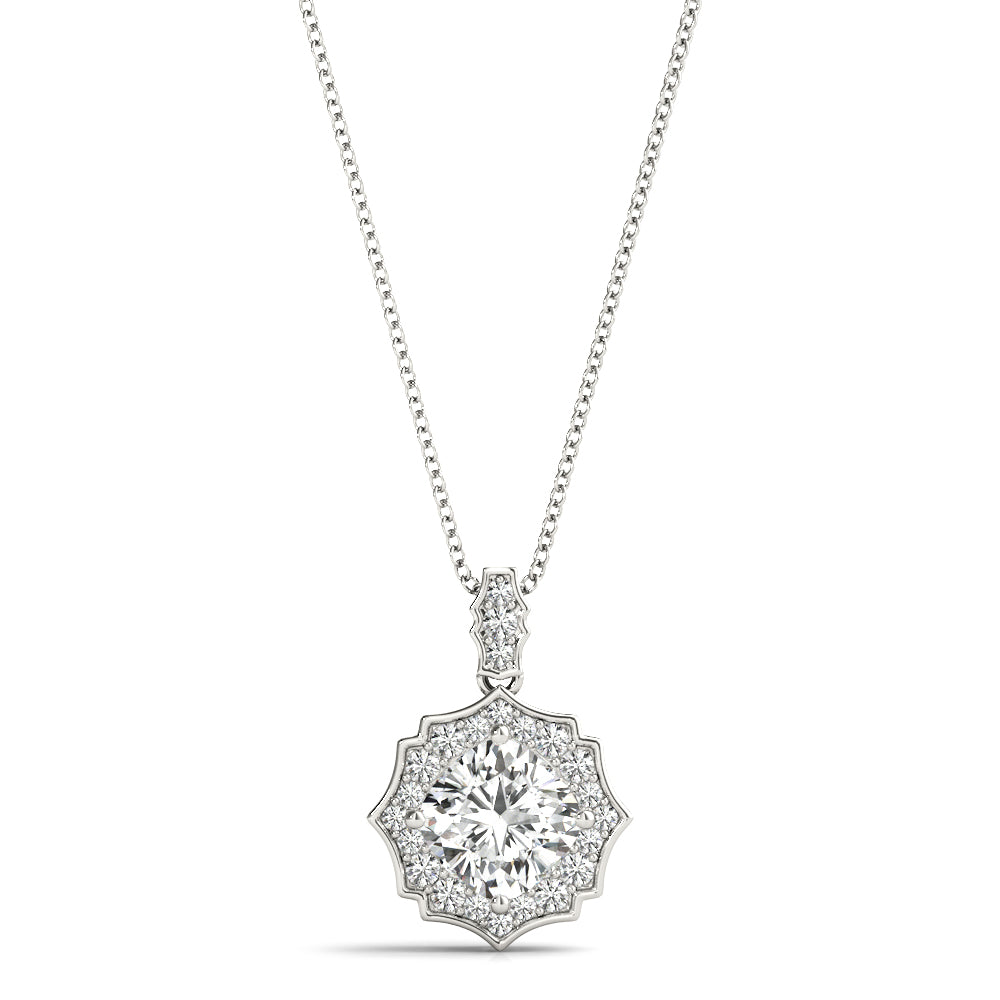 14K White Gold Cushion Diamond Halo Pendant