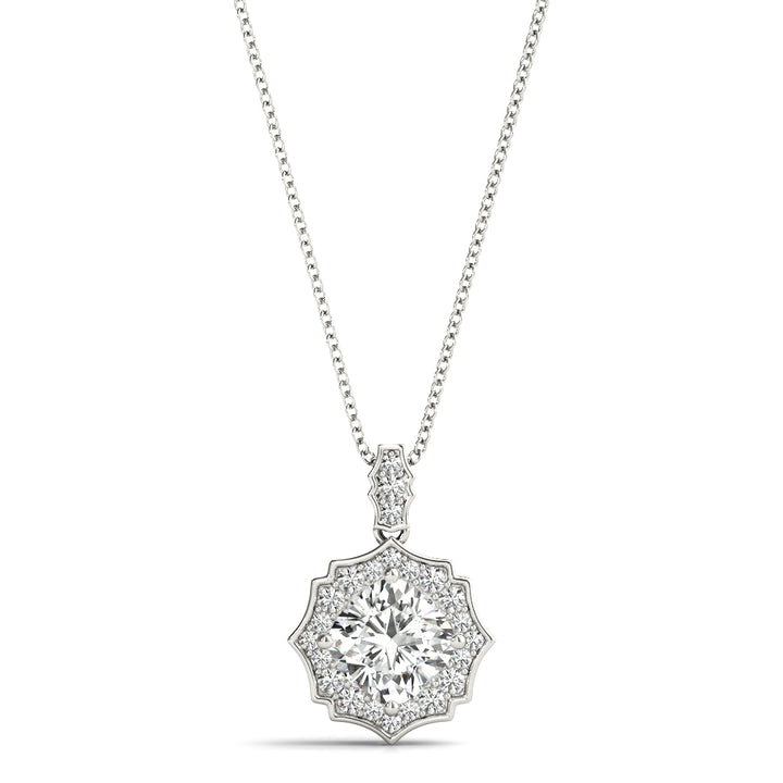 14K White Gold Cushion Diamond Halo Pendant
