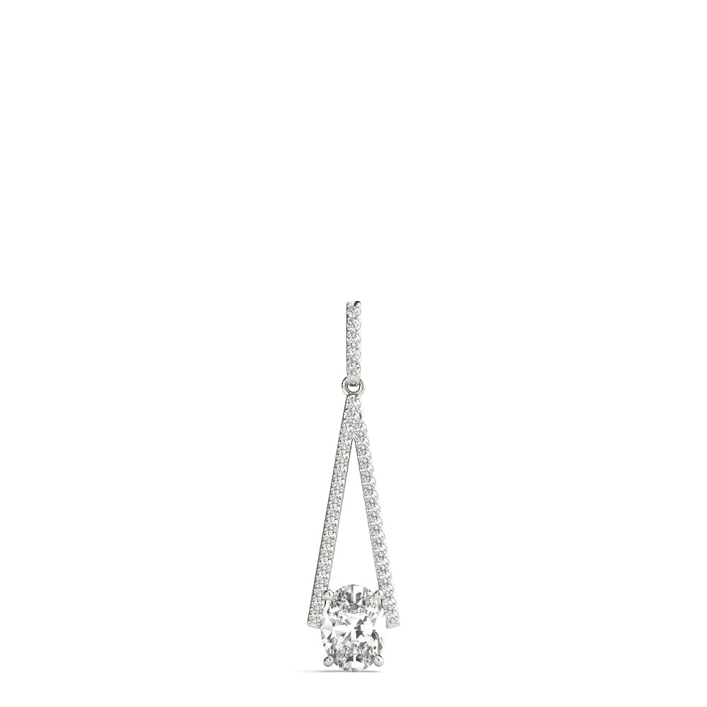14K White Gold Oval Diamond Halo Pendant Necklace