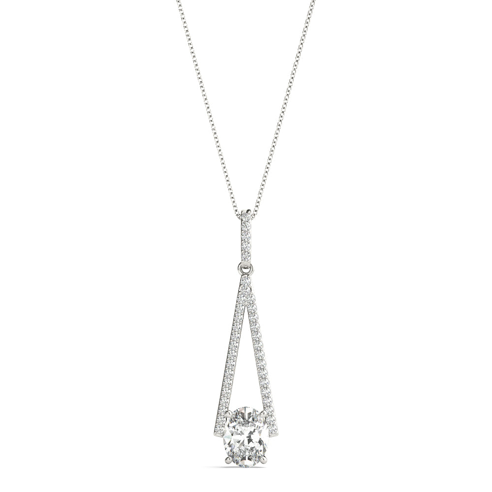 14K White Gold Oval Diamond Halo Pendant Necklace