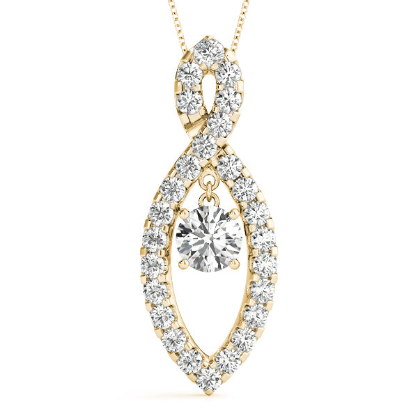 18K Yellow Gold Round Diamond Pendant Necklace