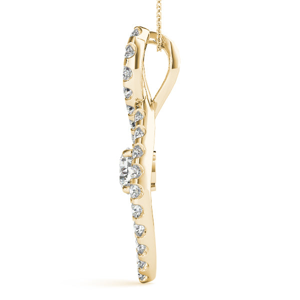 18K Yellow Gold Round Diamond Pendant Necklace
