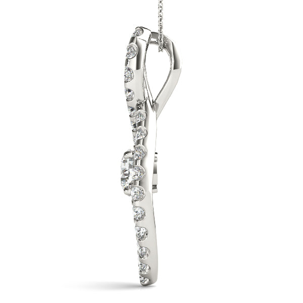 14K White Gold Round Diamond Pendant Necklace