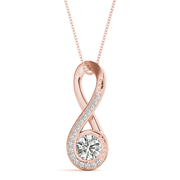 18K Rose Gold Round Diamond Pendant