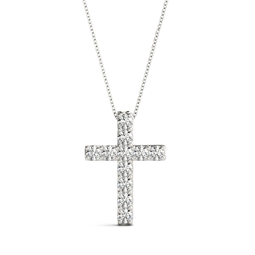 18K White Gold Diamond Cross Pendant
