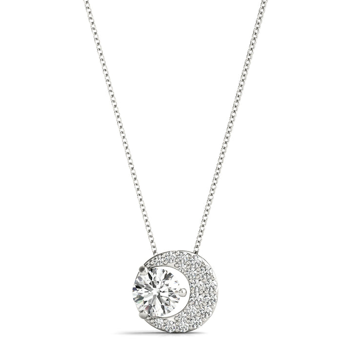 18K White Gold Round Diamond Solitaire Pendant