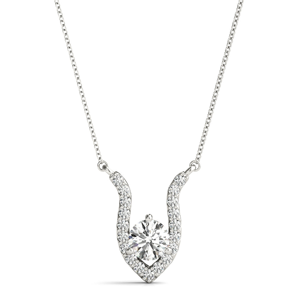 14K White Gold Round Diamond Solitaire Pendant