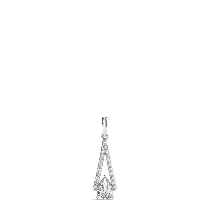 14K White Gold Pear Diamond Halo Pendant Necklace