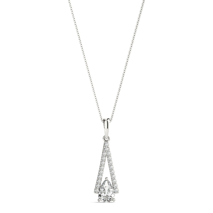 14K White Gold Pear Diamond Halo Pendant Necklace
