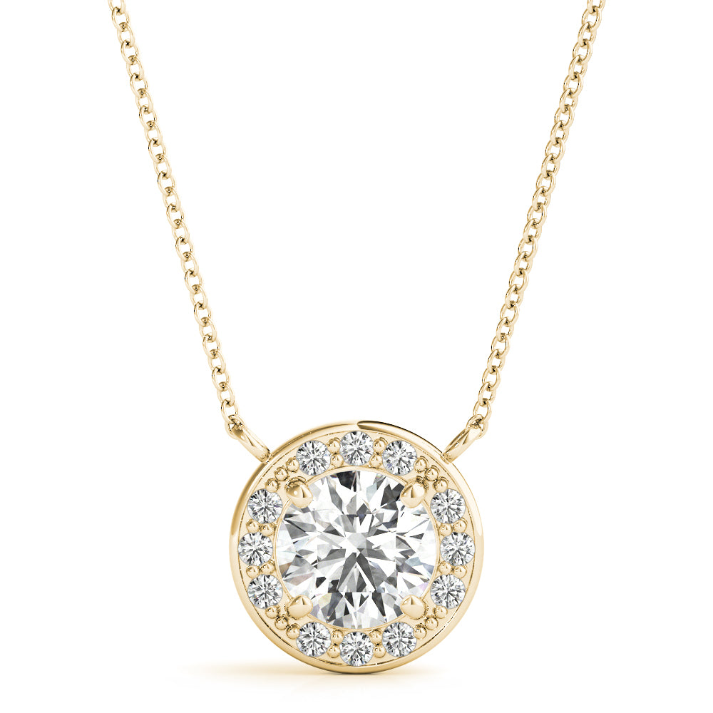 18K Yellow Gold Round Diamond Halo Pendant