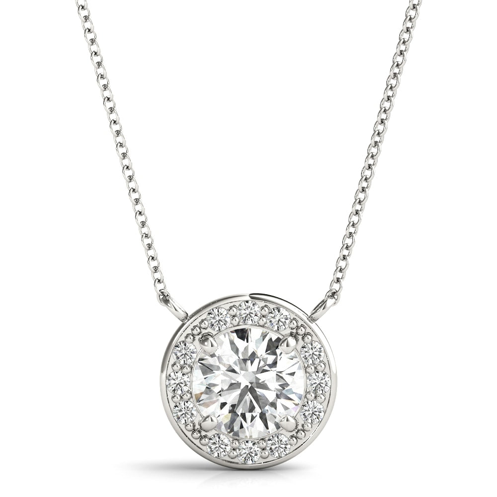 18K White Gold 1 ct tw Halo Diamond Pendant