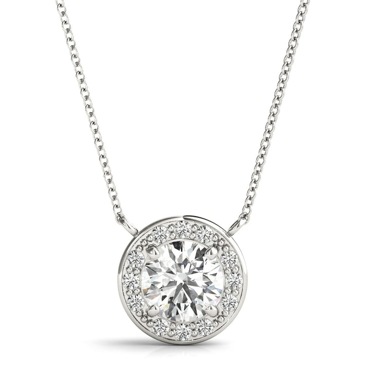 18K White Gold 1 ct tw Halo Diamond Pendant