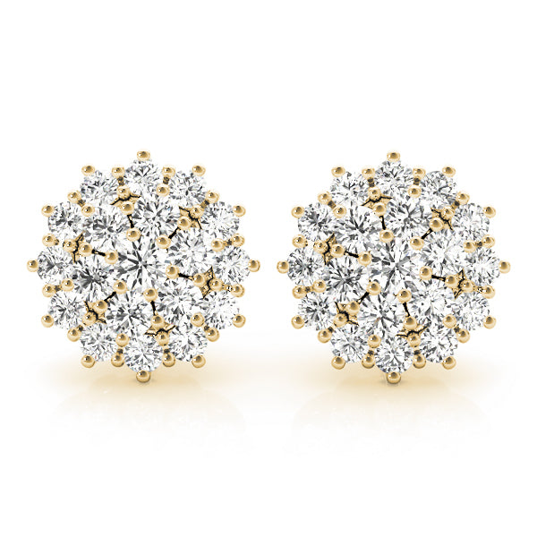 18K Yellow Gold Round Diamond Fashion Earrings