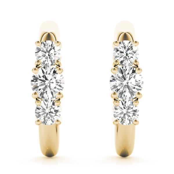 18K Yellow Gold 1 CT Round Diamond Three-Stone Earrings