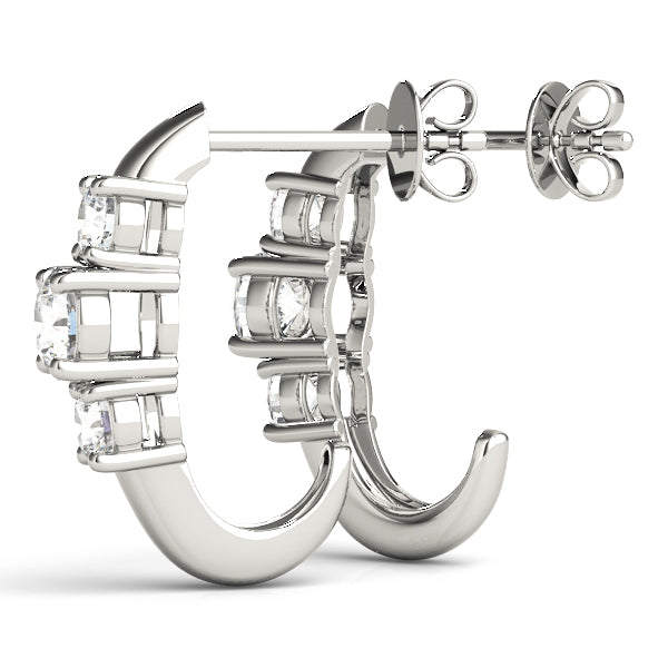 18K White Gold 1 ct Round Diamond Three-Stone Earrings