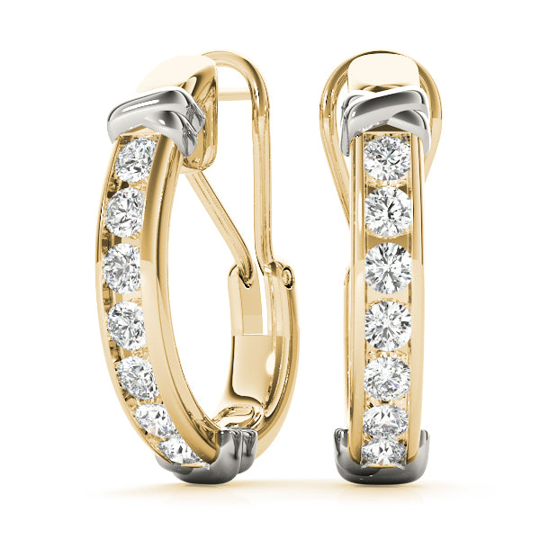 18K Yellow Gold Diamond J-Hoop Earrings
