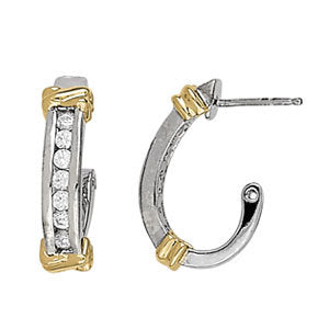 18K White Gold Round Diamond J-Hoop Earrings