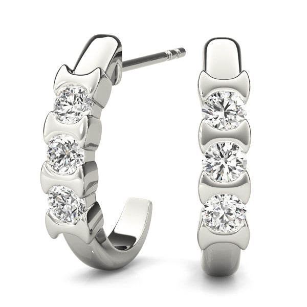 Platinum 0.51 ct Three Stone Diamond Stud Earrings